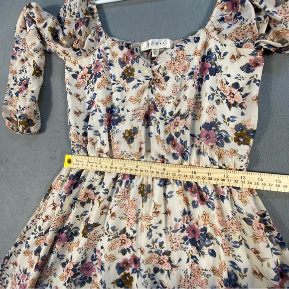 Row A Women’s Cream Floral Long Sleeve Sweetheart Dress, Lined, elastic waist, M - Picture 9 of 10